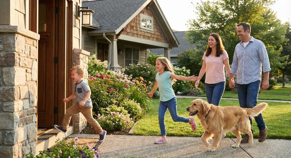 Happy family in their new home