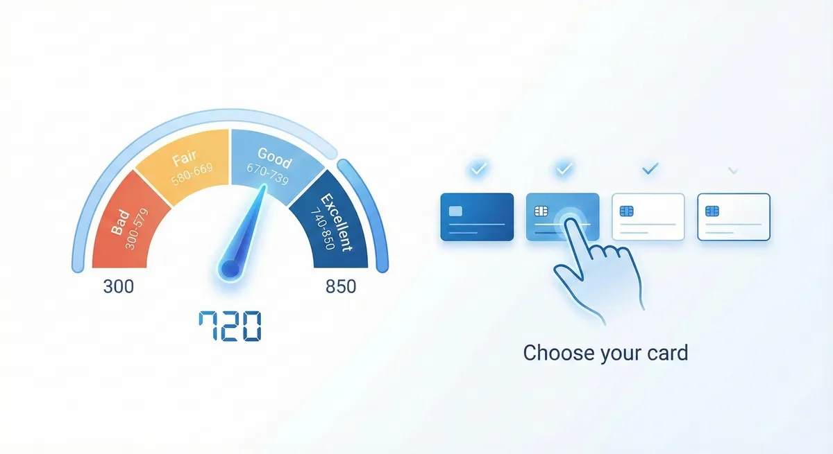 Credit score gauge and card choice