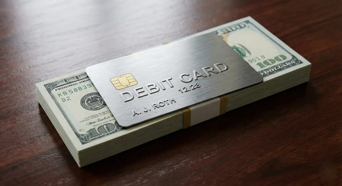 Debit card on cash symbolizing liquidity