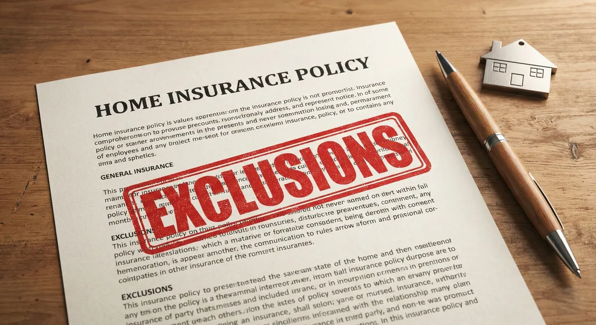 Stamped exclusions concept showing what home insurance typically excludes