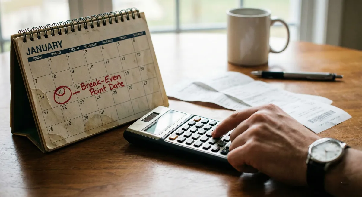 Calculator and break even date concept