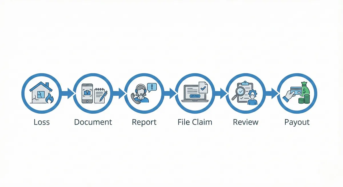 Timeline infographic of a renters insurance claim process