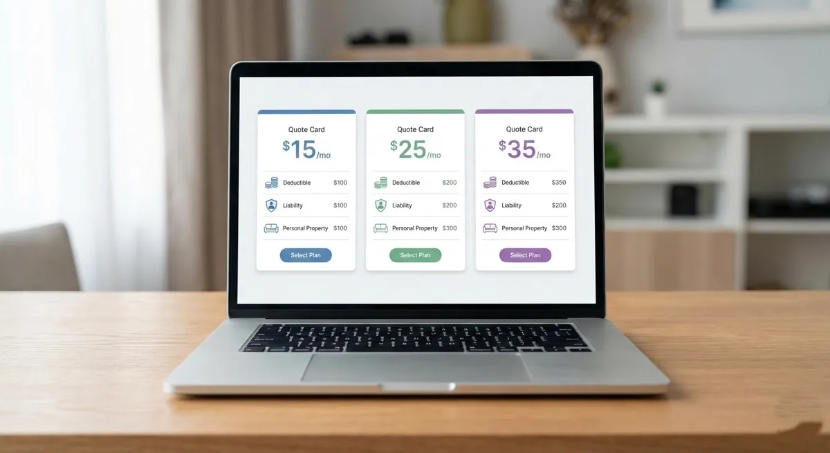 Renters insurance quote comparison concept with multiple options