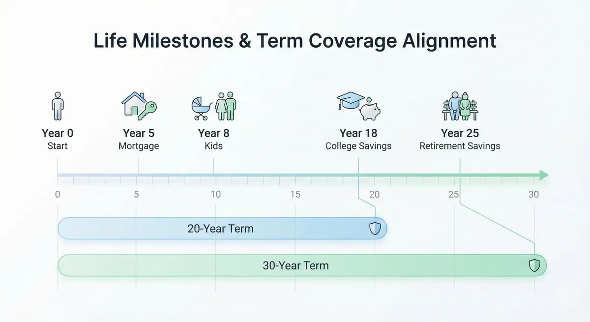 Timeline showing term length matching mortgage and family timeline
