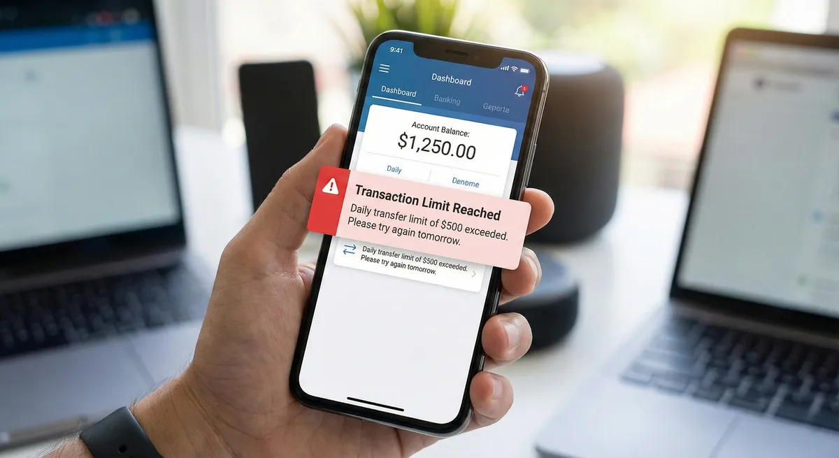 Transaction limit reached warning on mobile banking